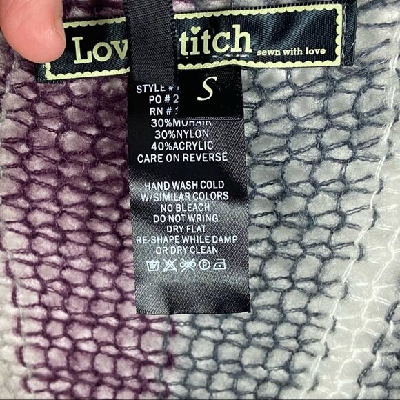 Love Stitch‎ Mohair Pink Grey Blue Striped Open Knit Cardigan Sweater Size Small - Picture 9 of 12